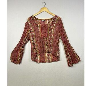Charlotte Russe Paisley Floral Bell Sleeve Boho Blouse Top Women's Medium